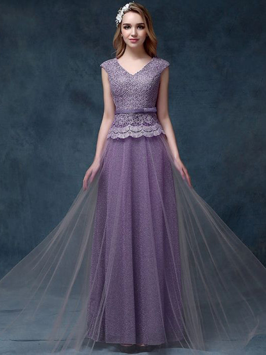 lavender evening dress with sleeves