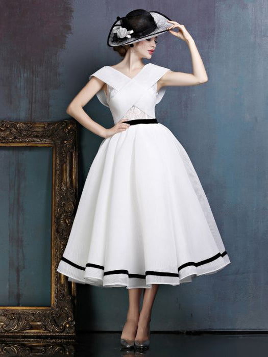 white tea length dress