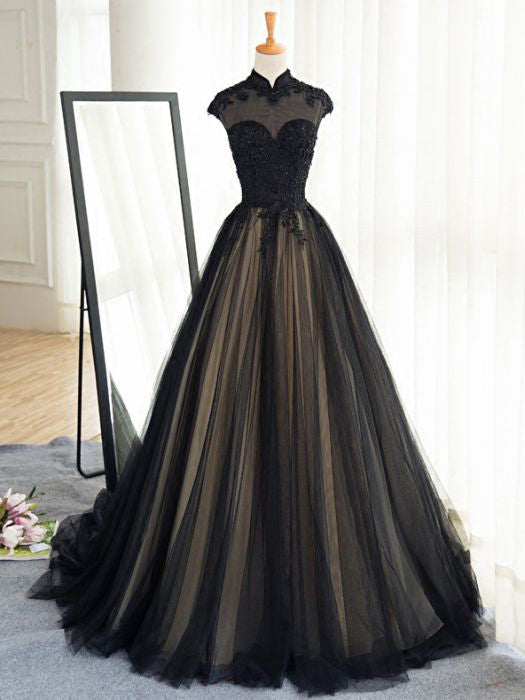 high neck black evening gown