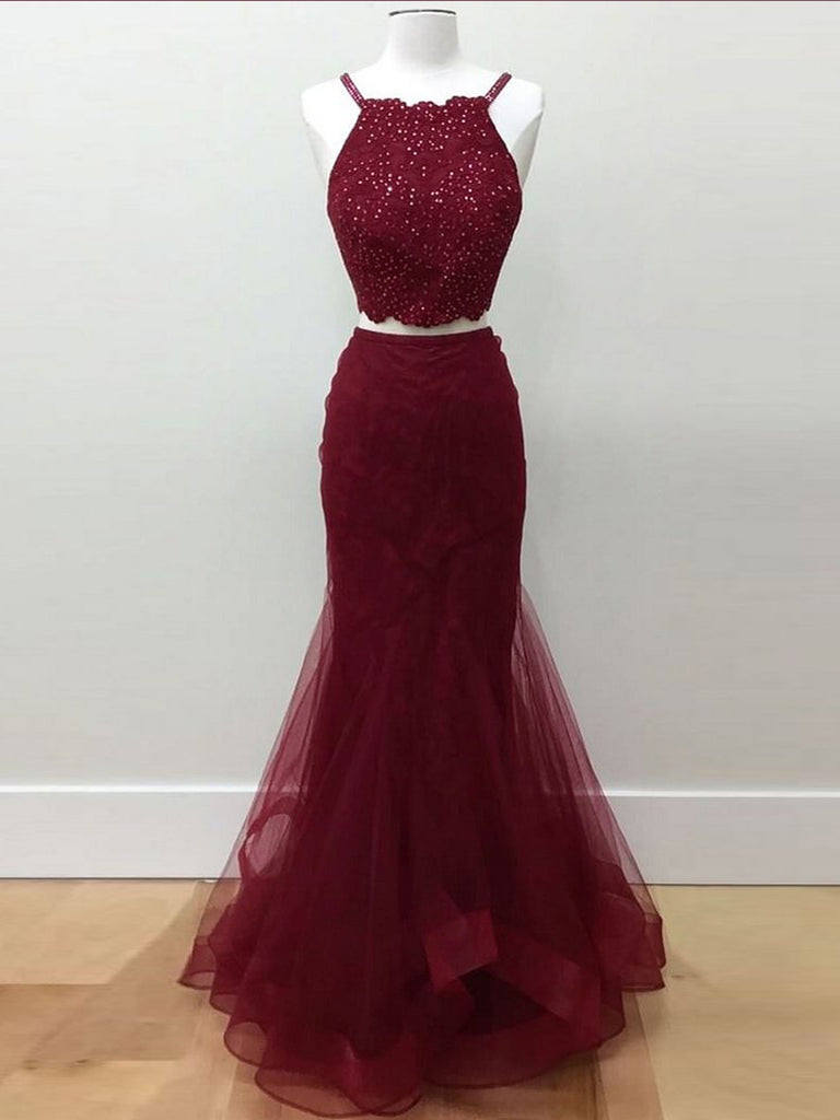 burgundy prom mermaid dress