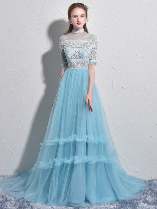 modest blue prom dresses