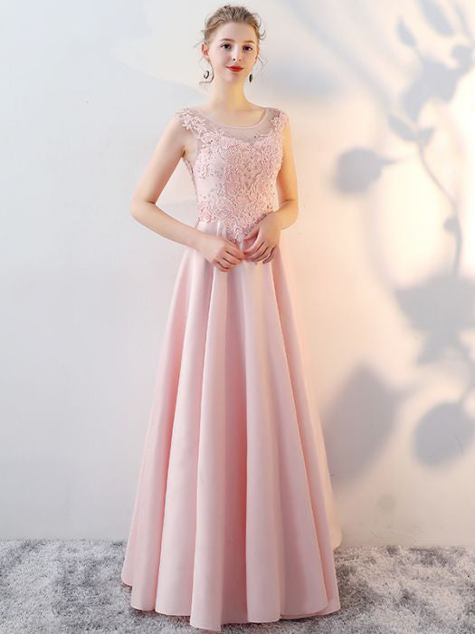 pink a line prom dress