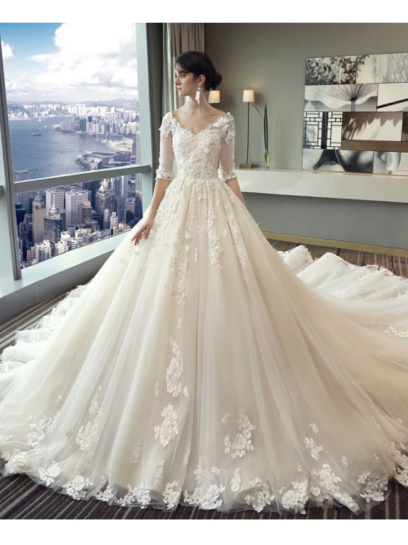 flower tulle wedding dress