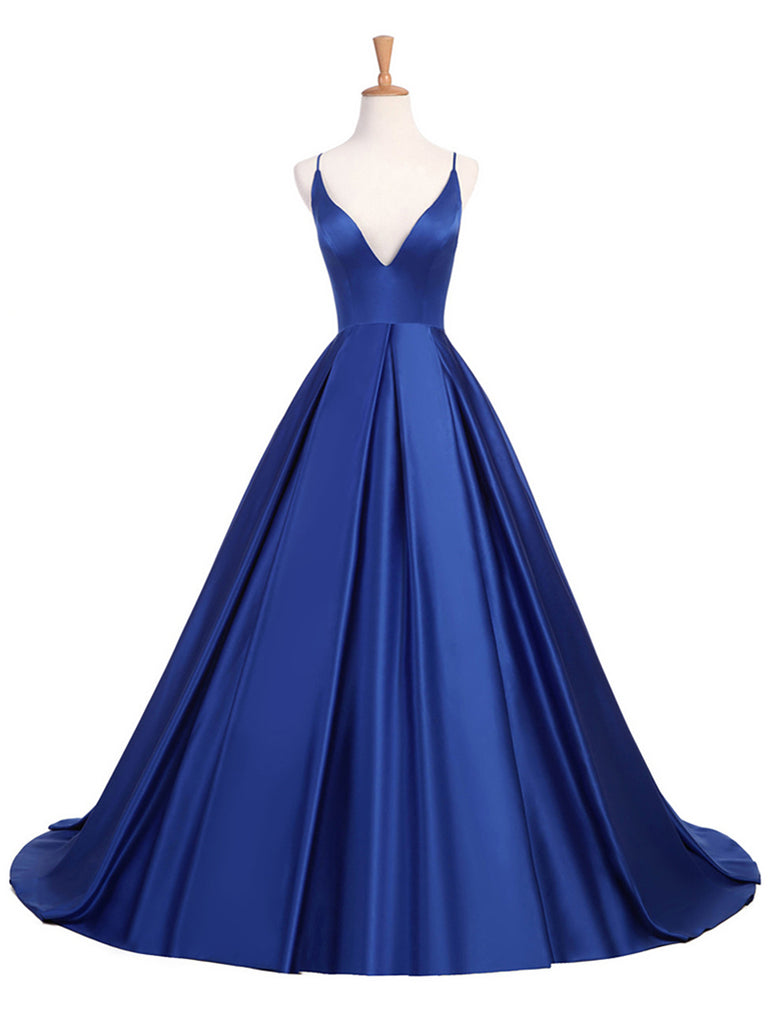 royal blue a line prom dress