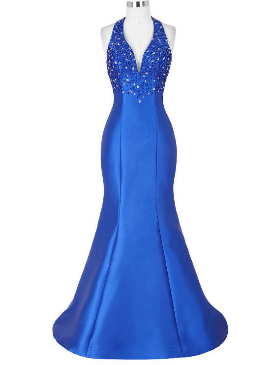 royal blue beaded prom dress