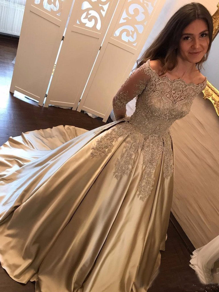 gold prom dress with sleeves