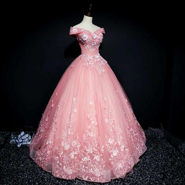 off shoulder ball gown prom