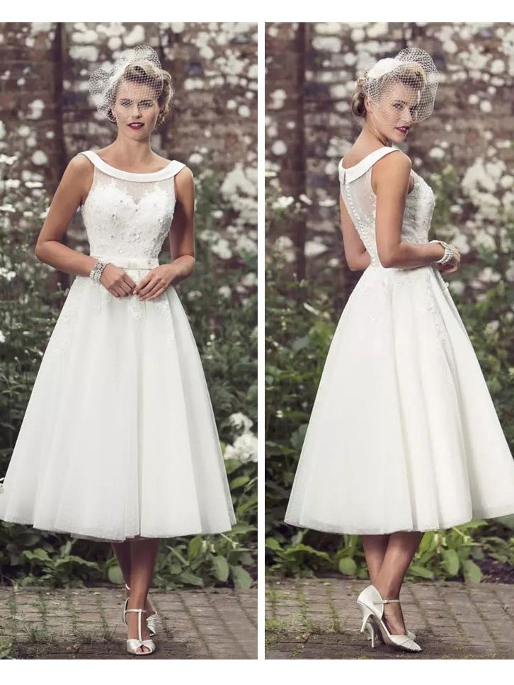 empire waist tea length wedding dress