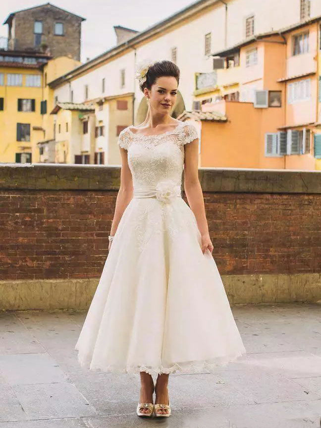 lace tea length wedding dress