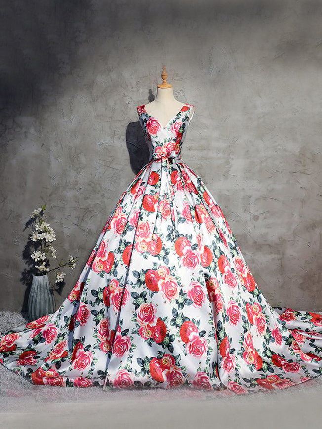 floral ball gown prom dress