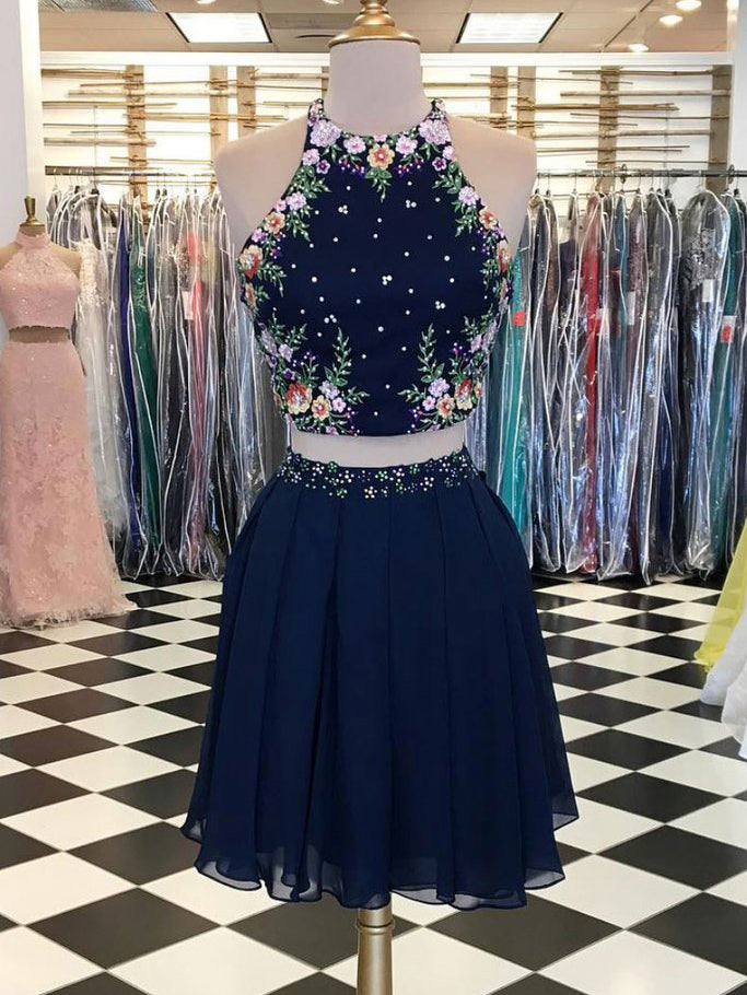 navy floral prom dress