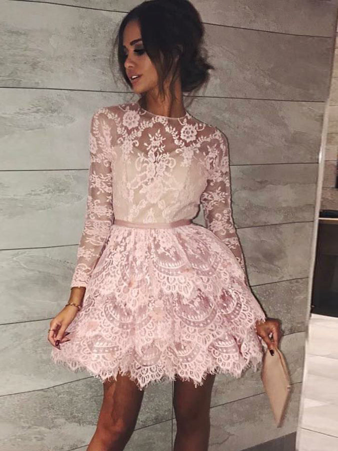 A-line Scoop Long Sleeve Short Prom 