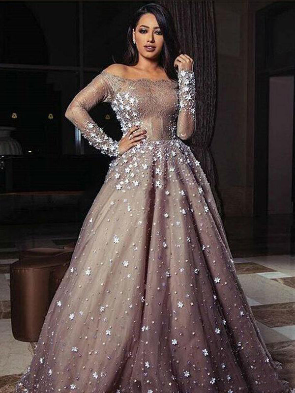 silver long sleeve gown