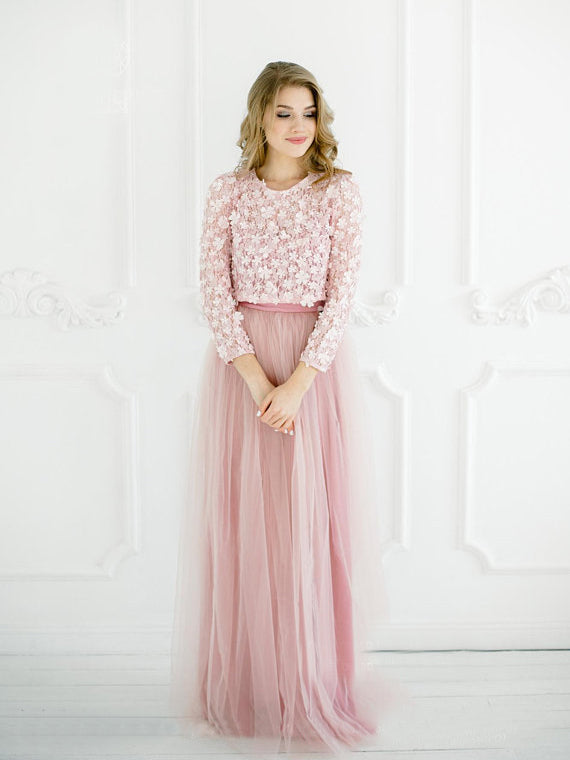 pink gown long sleeve