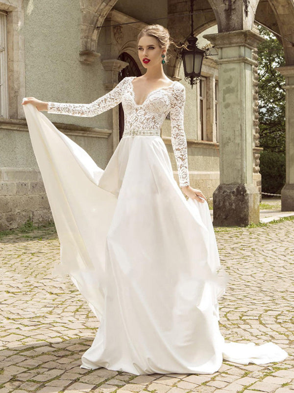 long sleeve wedding dress with train