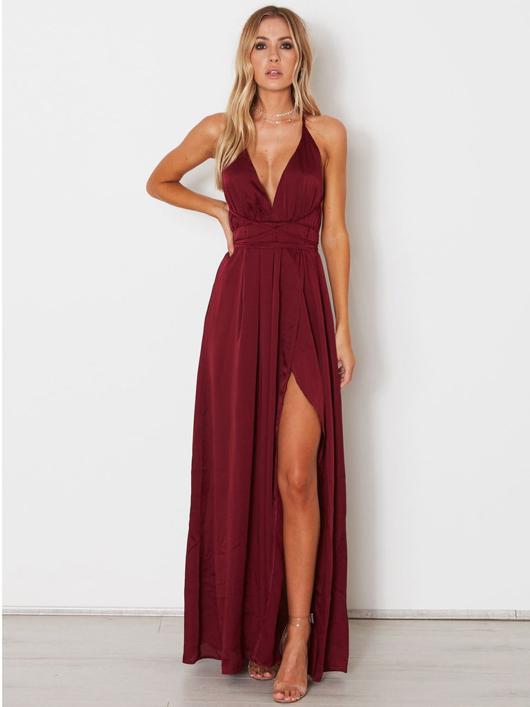 maroon long prom dress