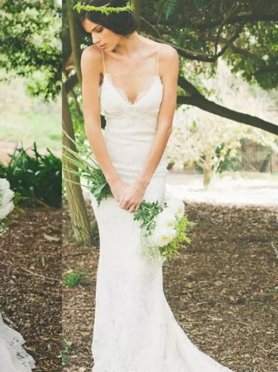 spaghetti strap beach wedding dress