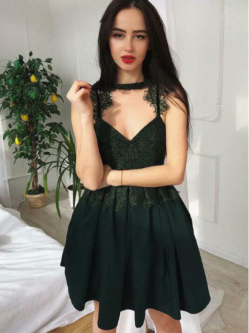 dark green short formal dresses