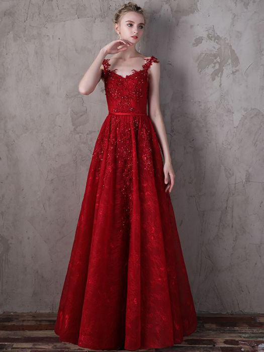 red floor length gown