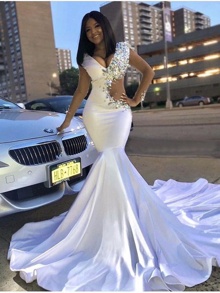 Trumpet/Mermaid White Prom Dress With 