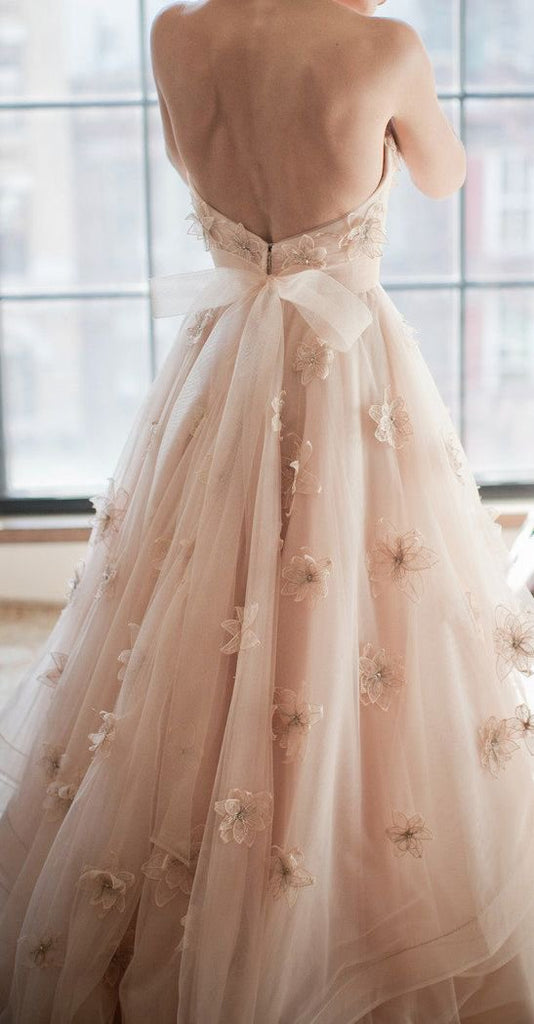 a line blush wedding dress
