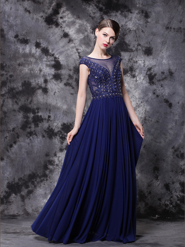 blue modest prom dresses