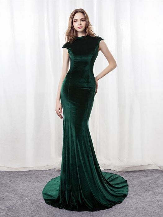 dark green mermaid prom dress