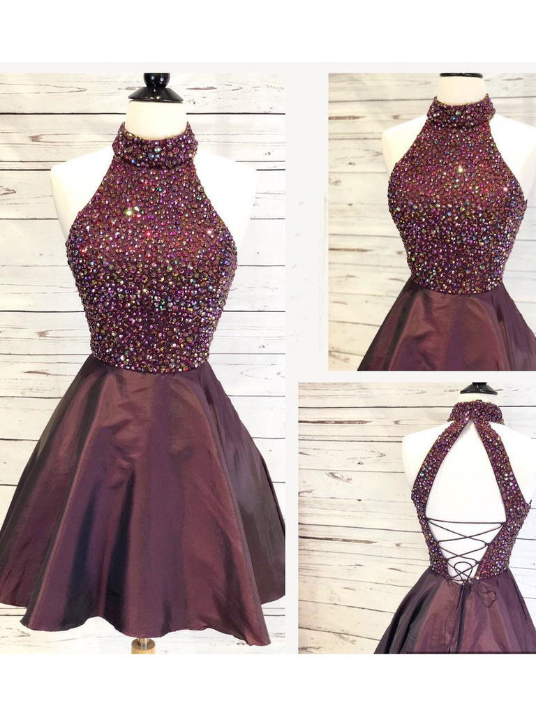 maroon high neck dress