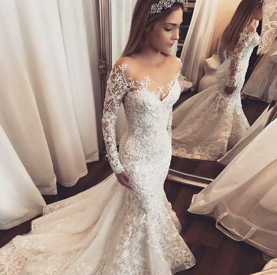 long sleeve wedding dress with train