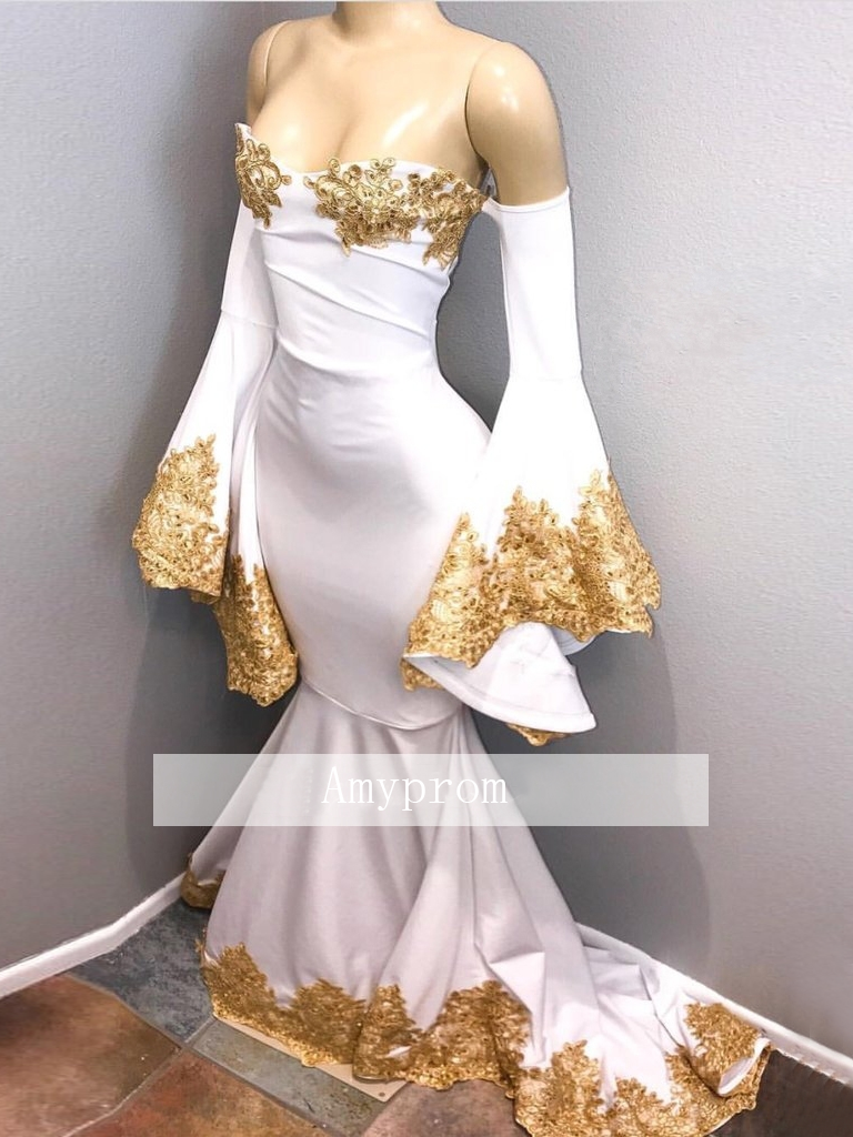 white trumpet prom dress