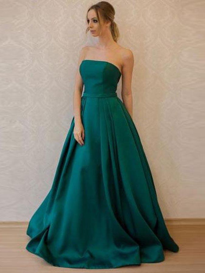 green strapless formal dress