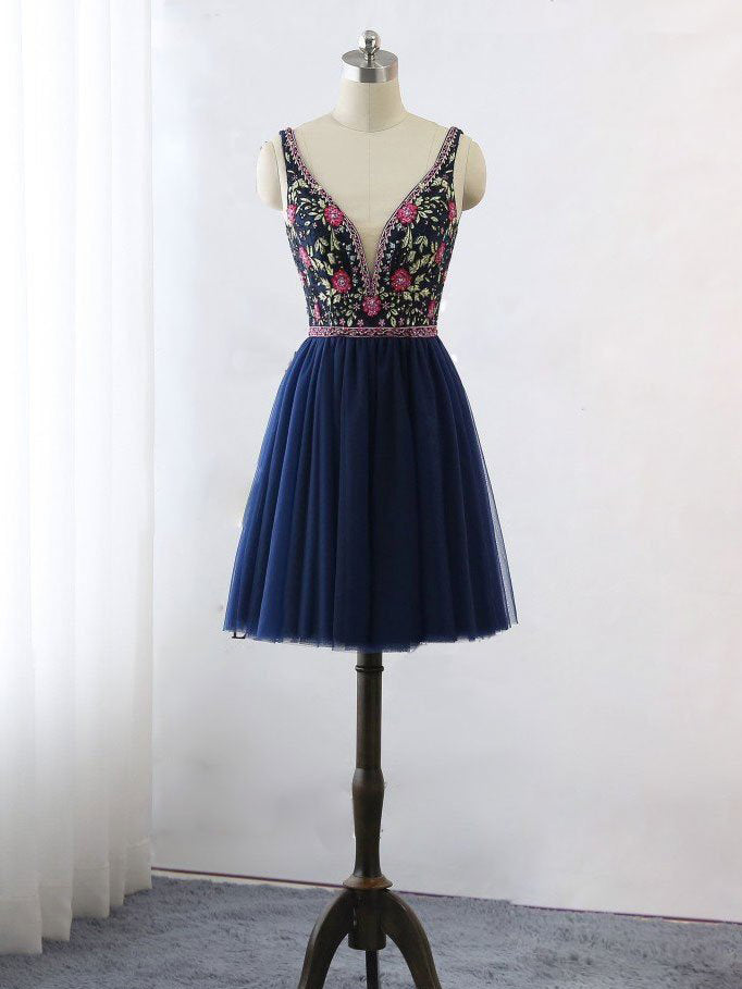 dark blue short prom dresses