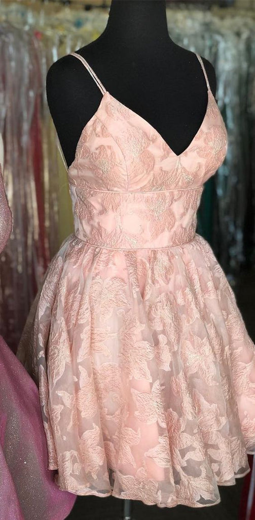 light pink short prom dresses with straps