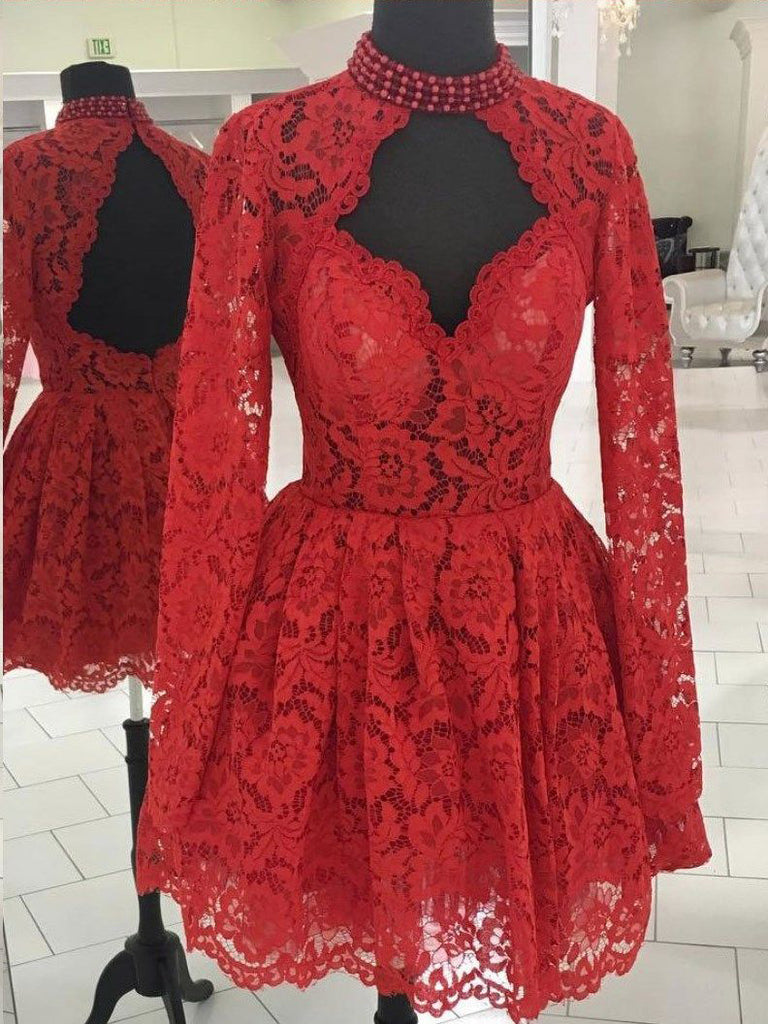 red lace high neck dress
