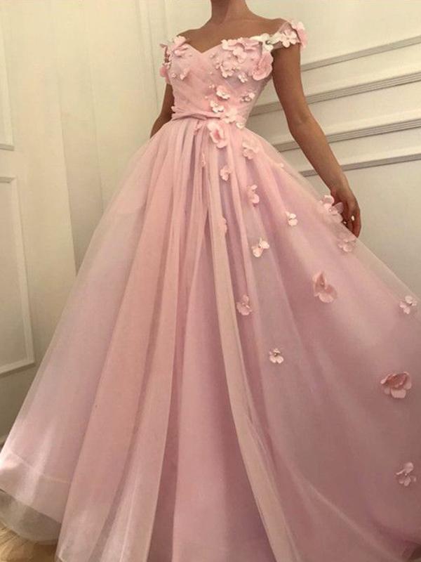 pink prom dress with flowers