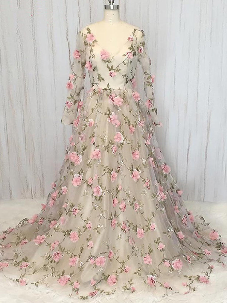 long floral prom dress