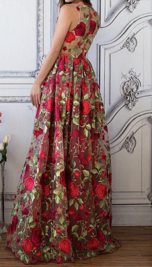 red floral formal dress