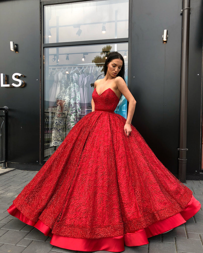 red sparkly evening dress