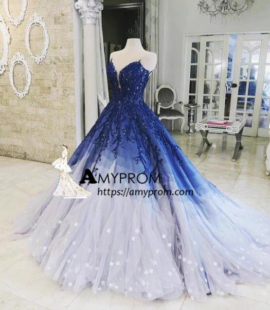 royal blue a line prom dress