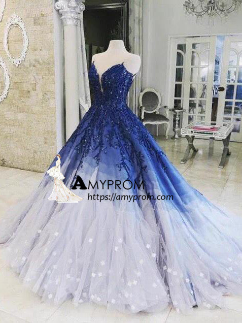 black and blue ombre prom dress