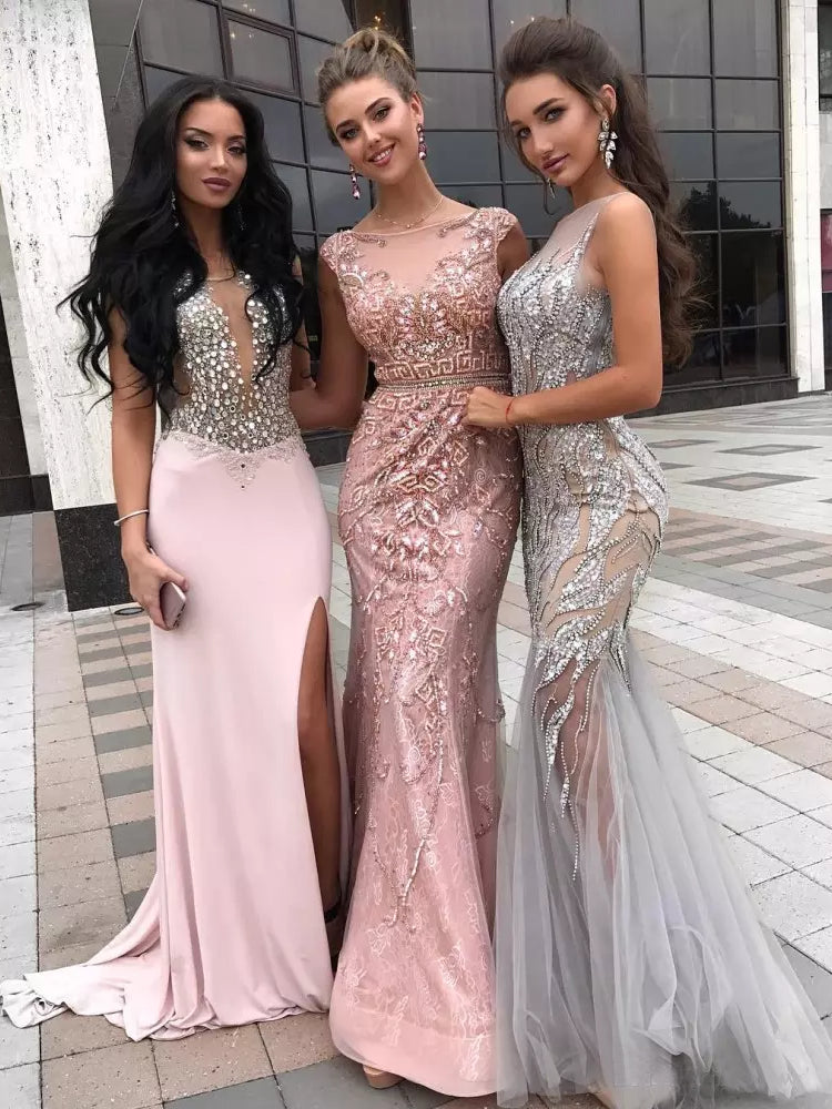 2018 Chic Mermaid Sparkly Silver Prom 