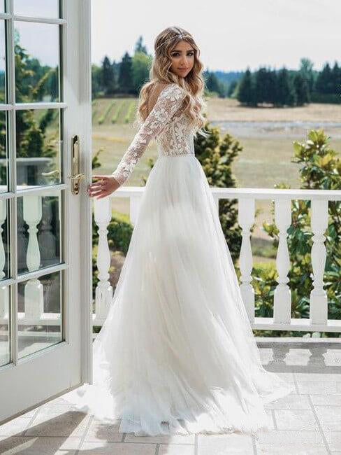 a line long sleeve gown