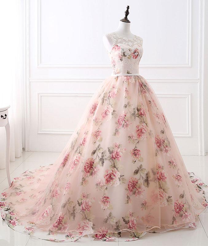 pink floral dress prom