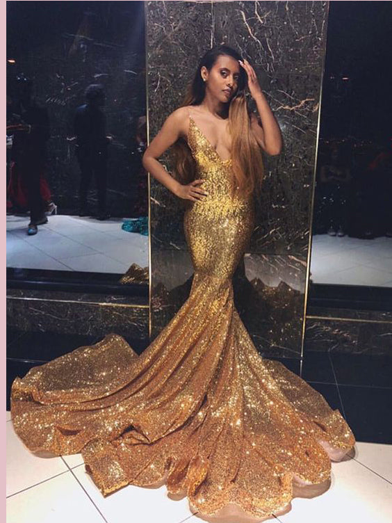 gold trumpet prom dress