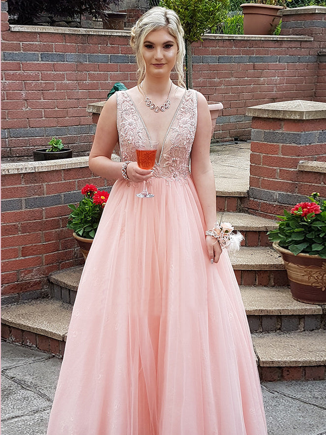 blush pink v neck dress