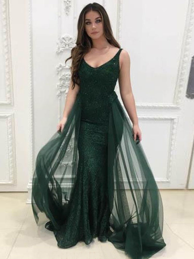 dark green lace prom dress