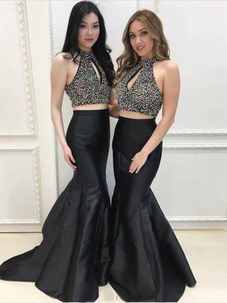 two piece black formal dress