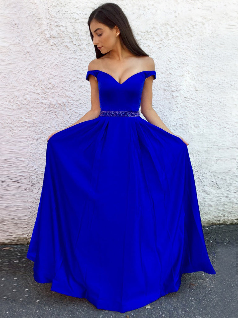 2018 Royal Blue Long Prom Dresses Off 