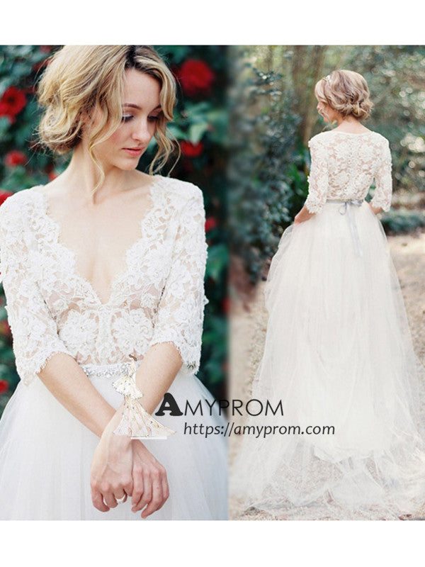 deep v neck wedding dress