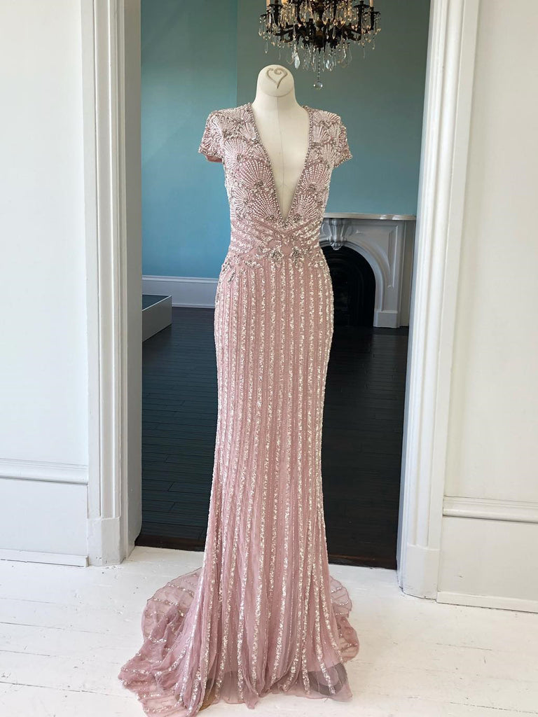 blush colored evening gowns